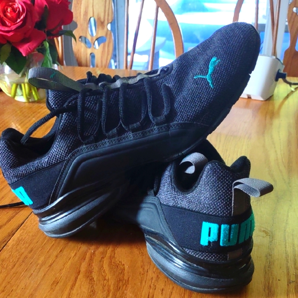 Puma Black Sneakers with Teal Highlights